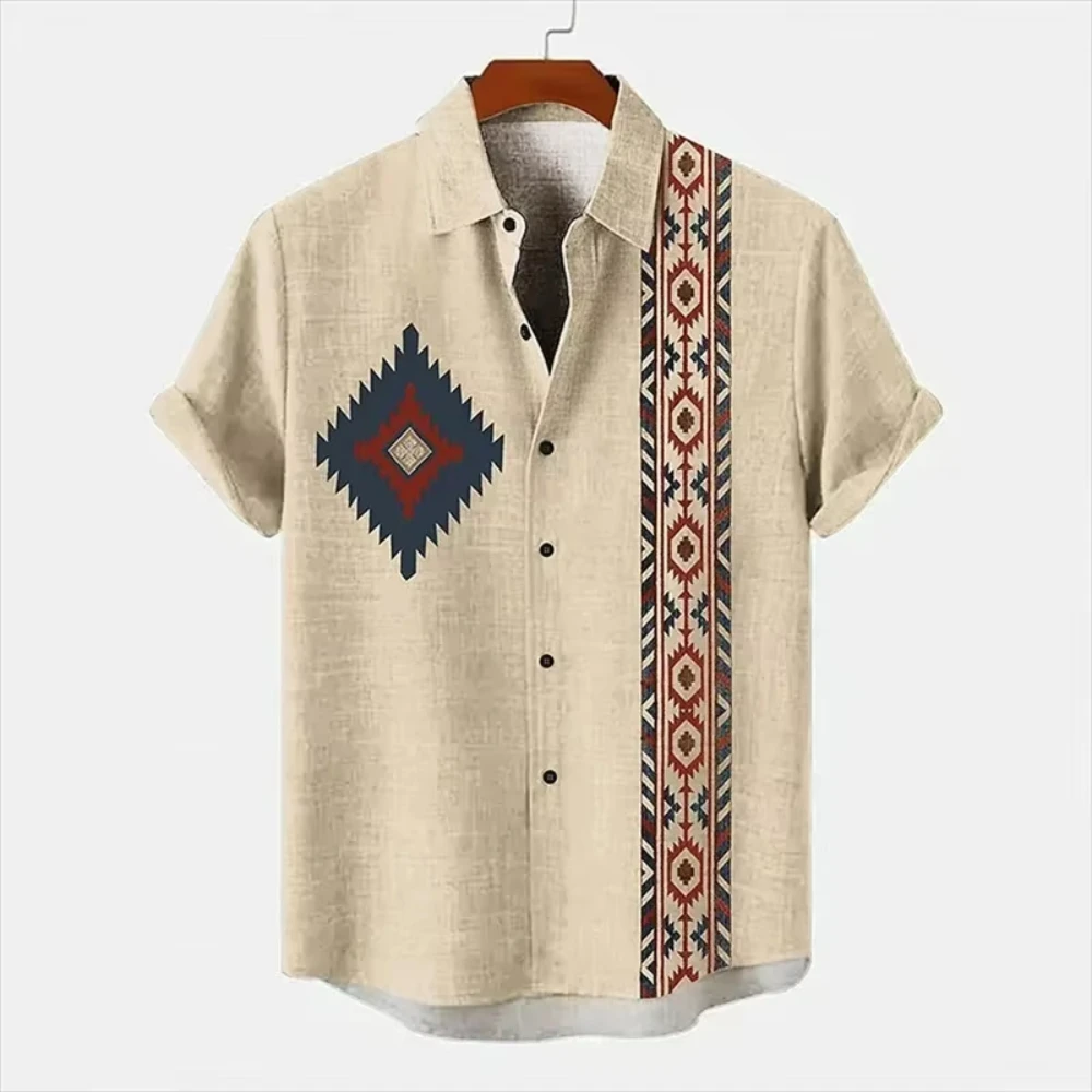 

Fashionable and minimalist 3D cotton and linen short sleeved shirt, comfortable hot selling in summer and autumn, African tribal