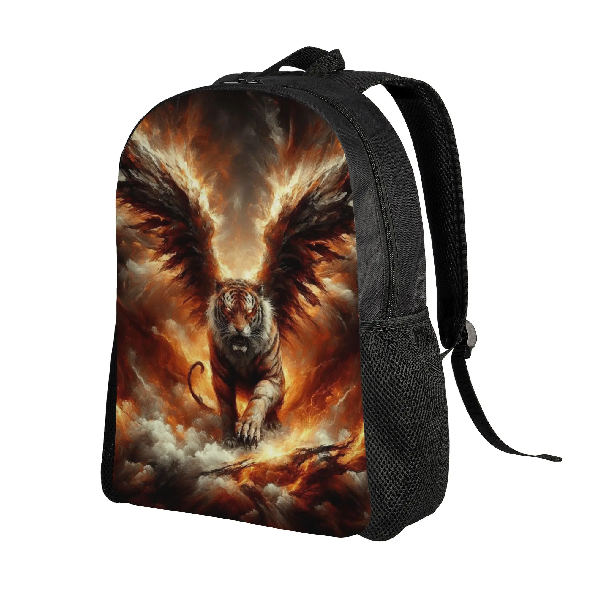 Storage Bag Back to school season Fire Winged Tiger Fantasy Graphic  Harajuku Design Backpack