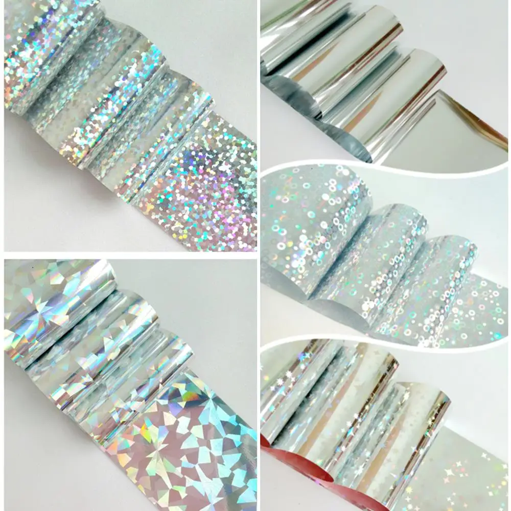 2 sets/lot 100cm Holographic Transfer Foil Metal Mirror Silver Nail Stickers Chameleon Star DIY Decal Manicure