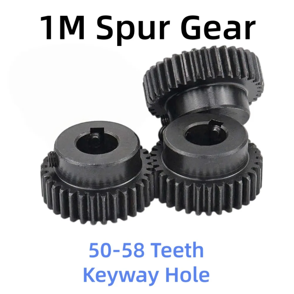 1Pc Blackened 1M Spur Gear 50-58 Teeth Pinion Gear With Step Keyway Hole8‑30mm For Machinery Drive Transmission Replacement Part