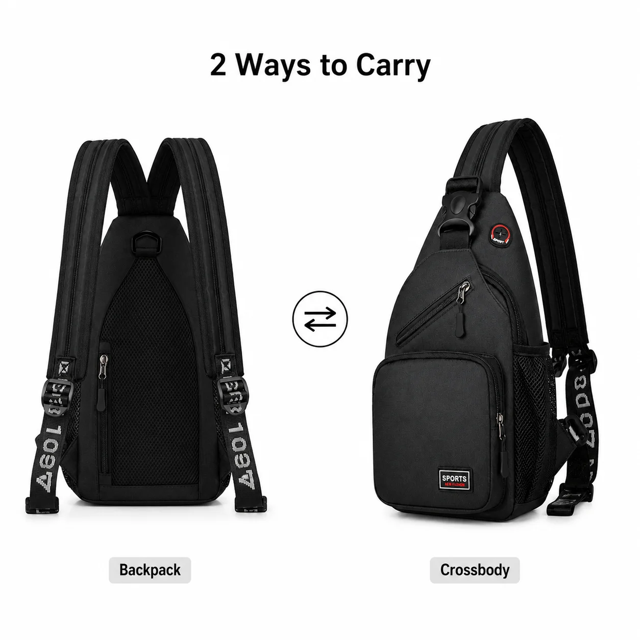 Women's Convertible Sling Backpack Crossbody Chest Bag with Multiple Pockets Bottle Holders for Travel Walking Daily Use view 2