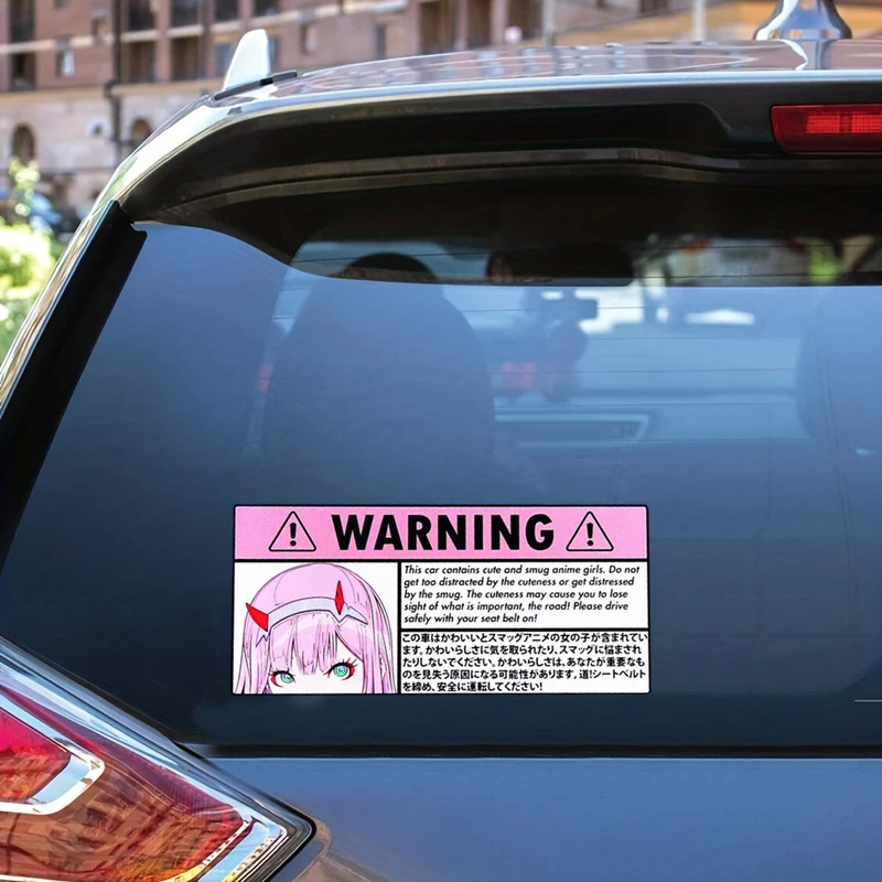 Anime Warning Car Stickers For Laptop Window Bumper Exterior Accessories Creative Inkjet Sticker Pack Waterproof Vinyl Decals