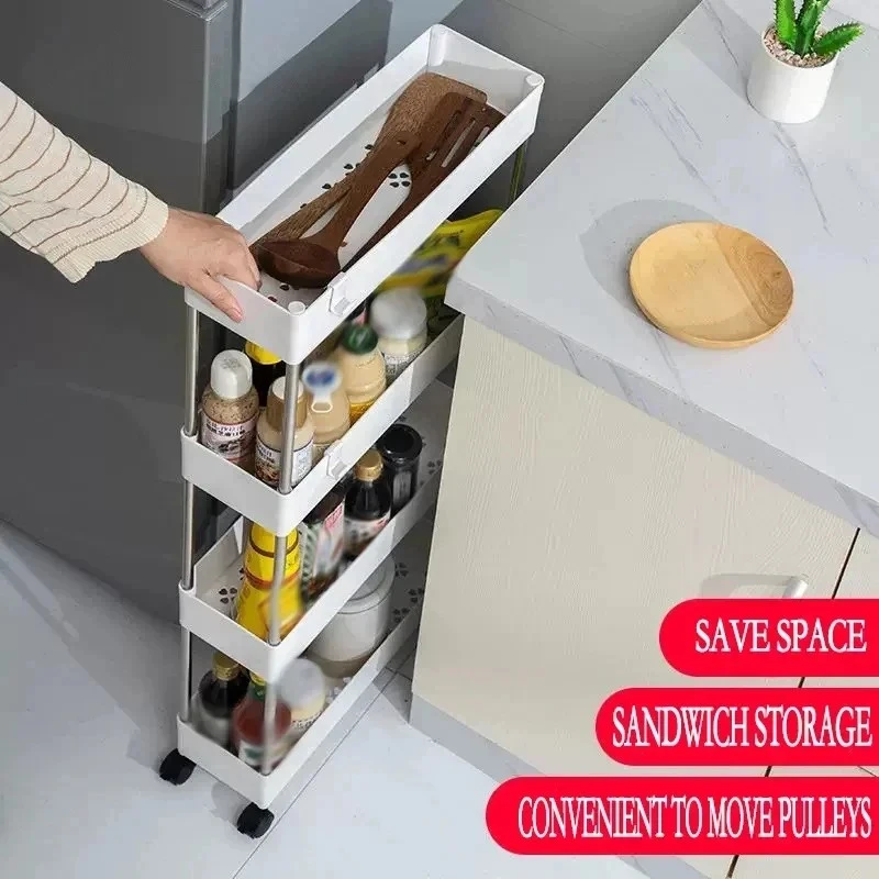 3/4 Tier Rolling Storage Cart Mobile Gap Storage Rack Multi-purpose Utility Cart Kitchen Organizer Shelf Bathroom Storage Rack