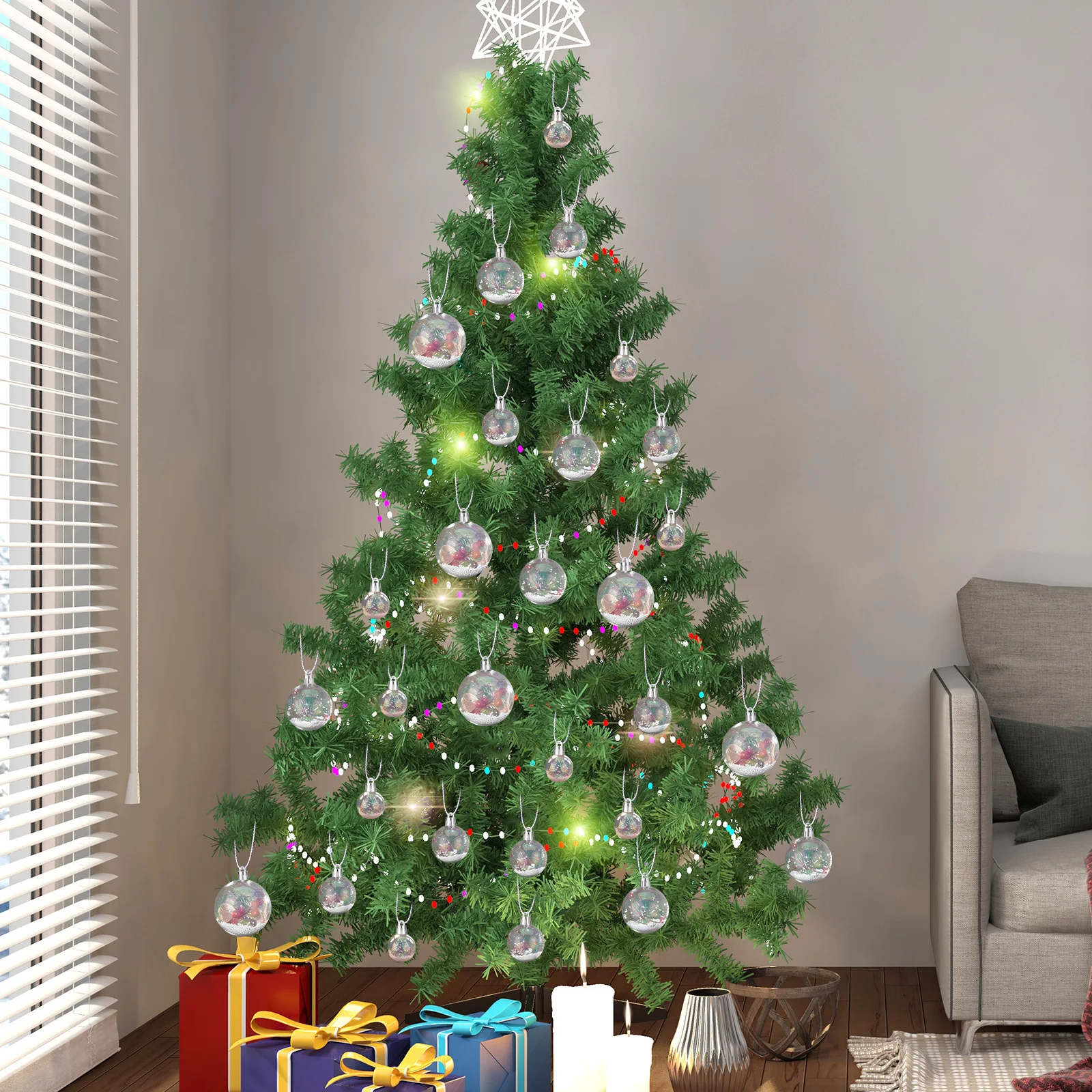 

18Pcs Clear Christmas Balls Plastic Transparent Baubles Xmas Tree Ornaments Party Decor 3cm 4cm 5cm 6cm