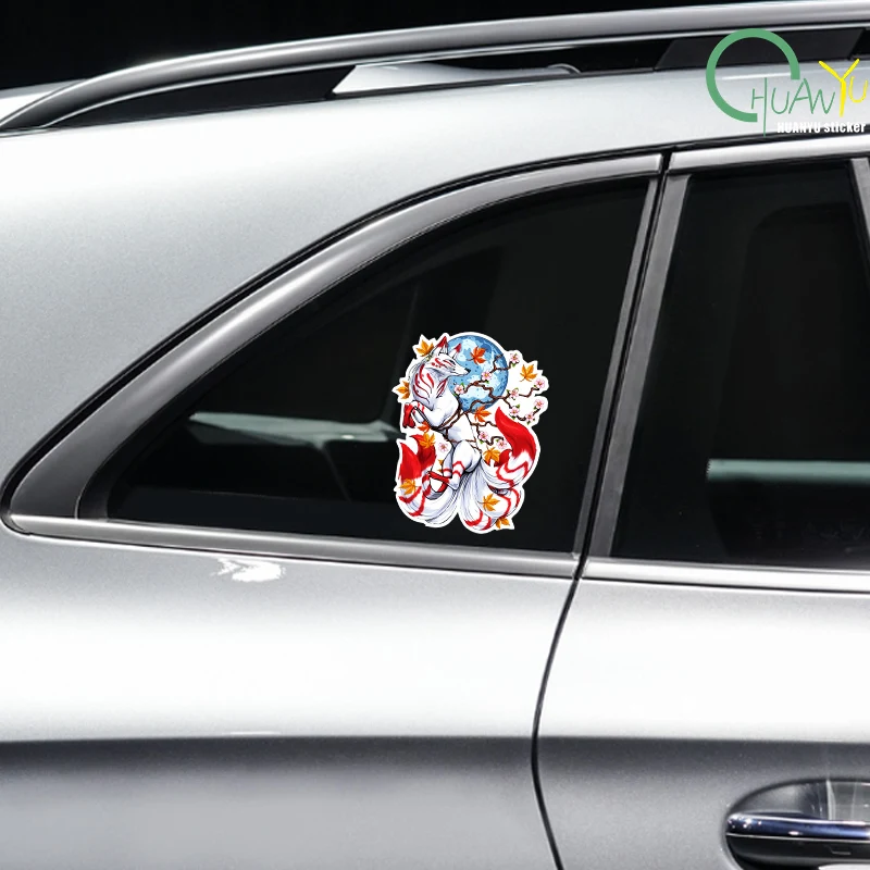 for Japanese Fox Cherry Blossom Car Stickers Cartoon Fashionable Decals Vinyl Scratch-Proof Car Styling