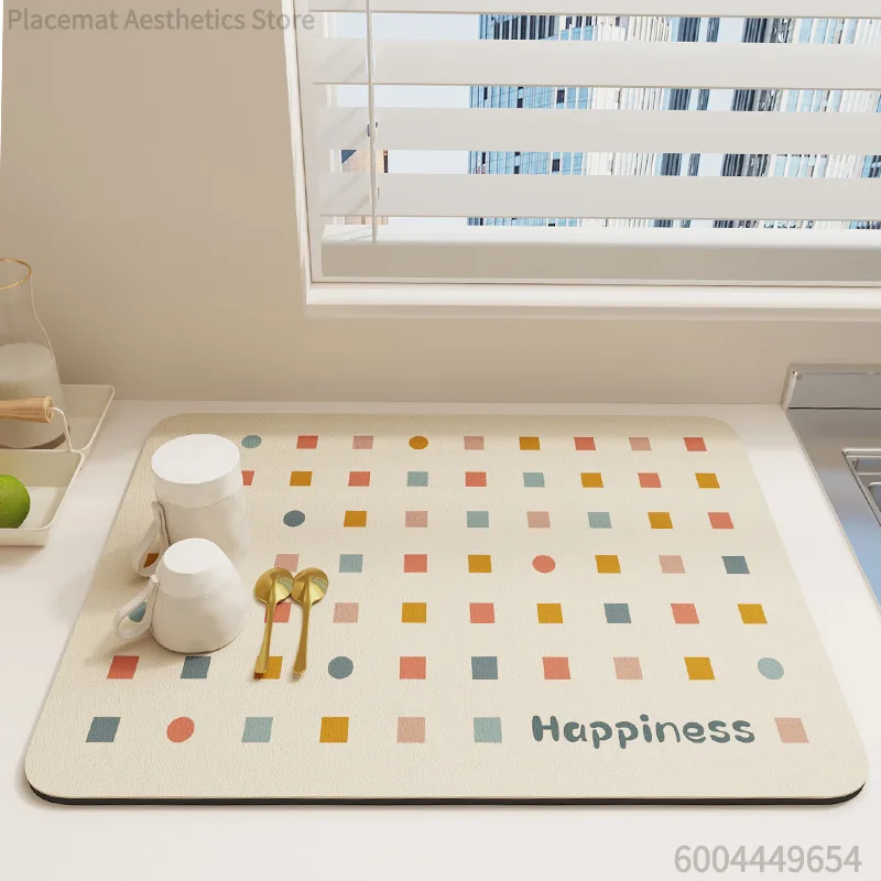 Minimal Floral Kitchen Tool Print Super Absorbent Drying Mat Waterproof Kitchen Counter Drain Pad Decor Mat