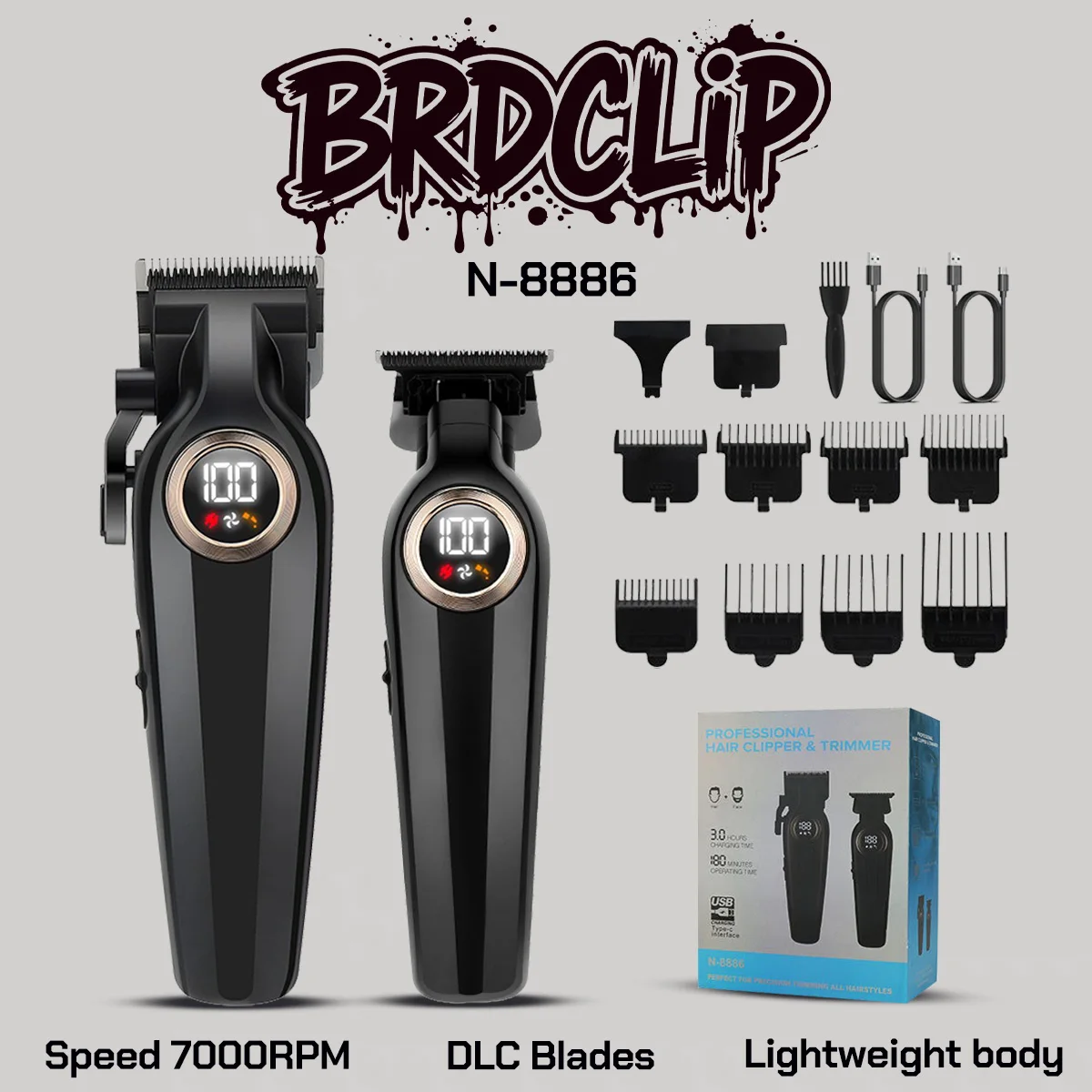 

Профессиональная машинка для стрижки волос для парикмахерской BRD N-8886, мужской триммер для стрижки бороды, черная бритва