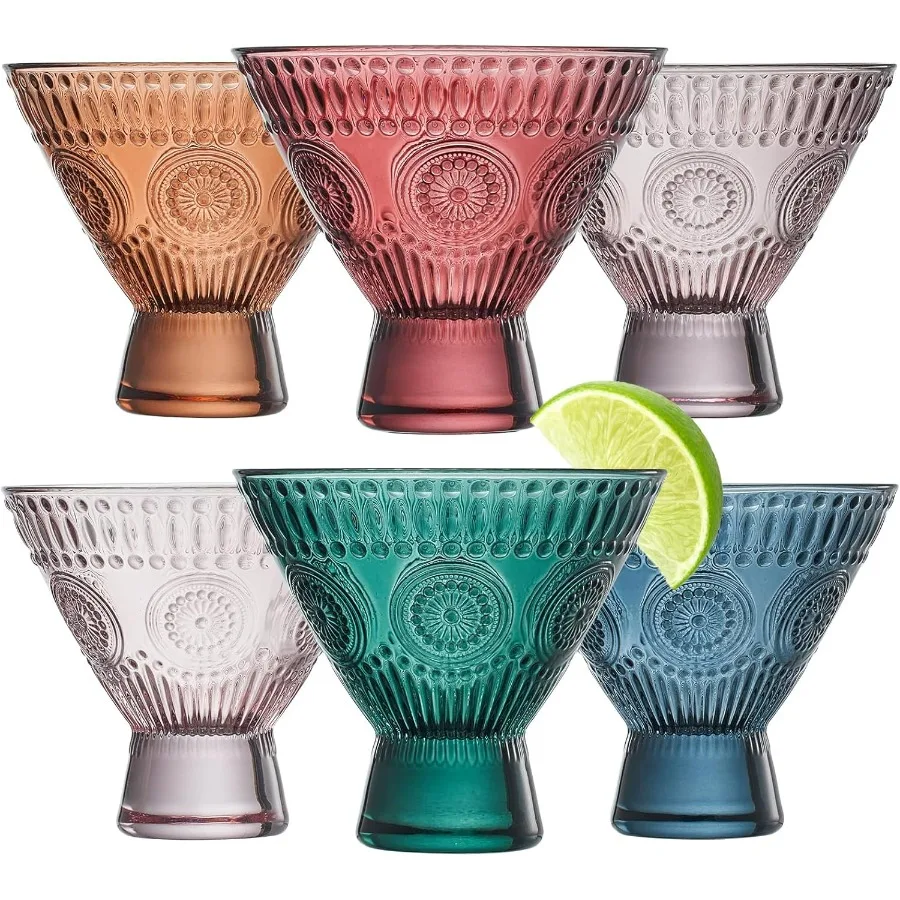 

Винтажные мартини и коктейльные бокалы без ножек — набор из 6 шт. | Посуда для барных посуды Pastel Muted Crystal Hobnail | Кубок в стиле ар-деко, подарок для коктейля