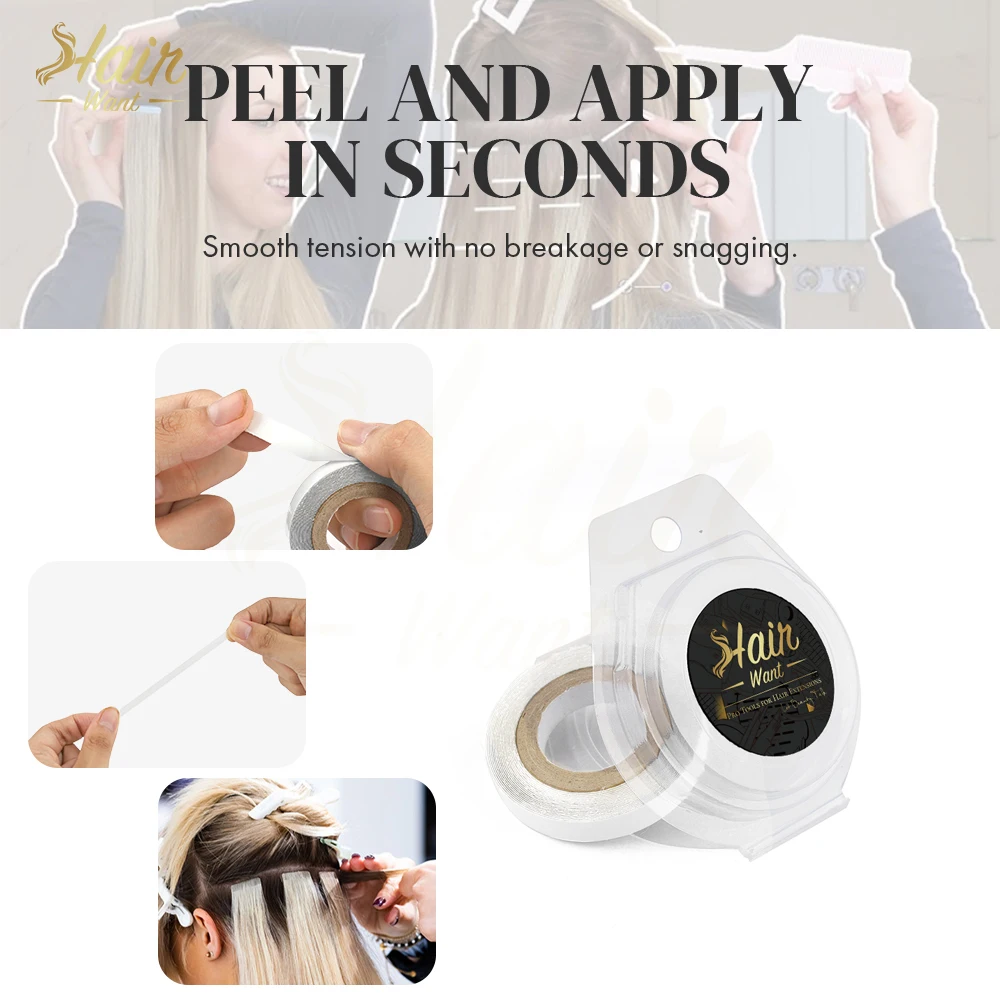Hair Want Single Sided Weft Tape Roll for Tape Weft Extensions 3 Yards Replacement Hair System Tape for Tape In Extensions Tape