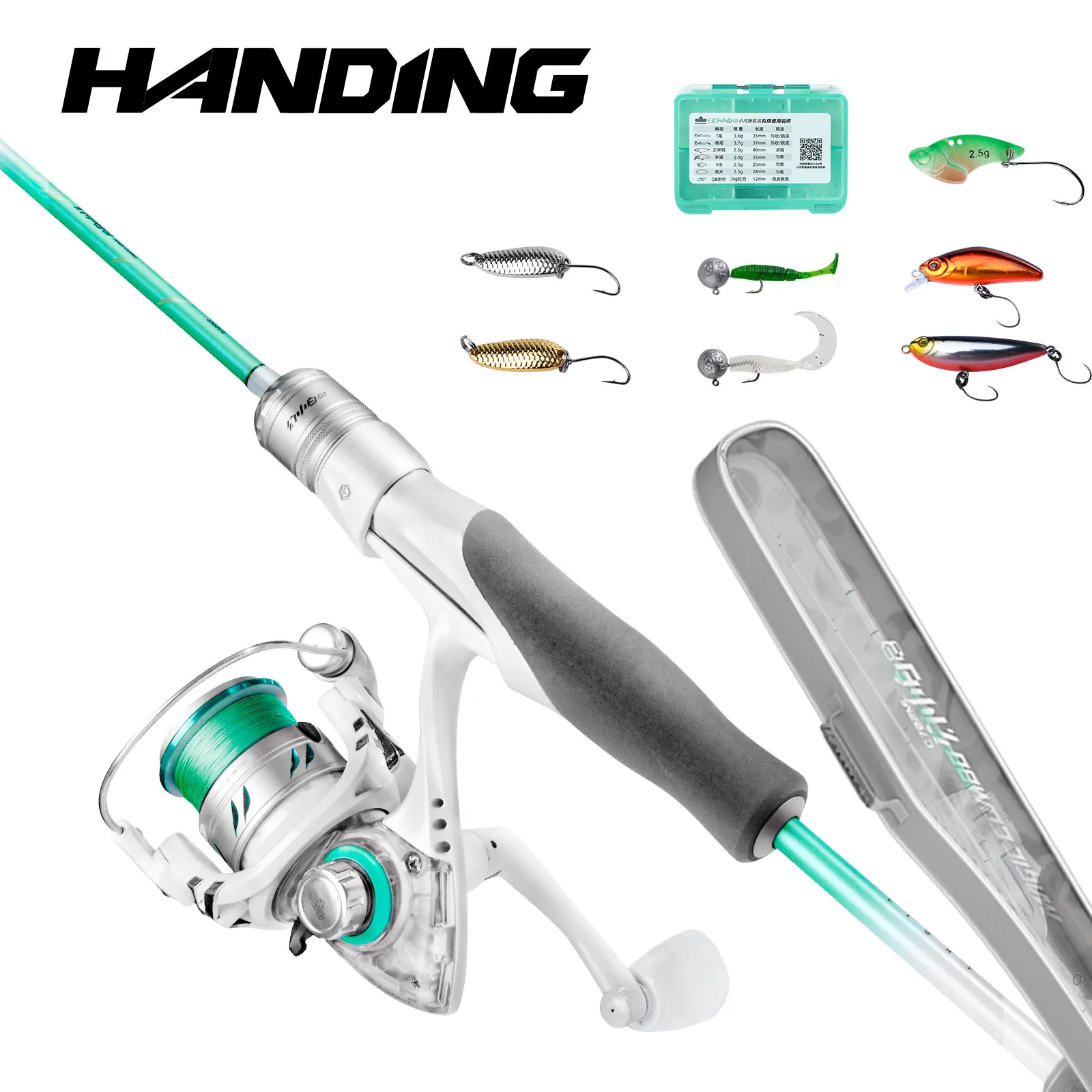 HANDING Magic Combo Fishing Set Full Kit Carbon Fiber UL Spinning Rod, Spinning Reel, 8X 80m Braided Line and 7 Fishing Lures
