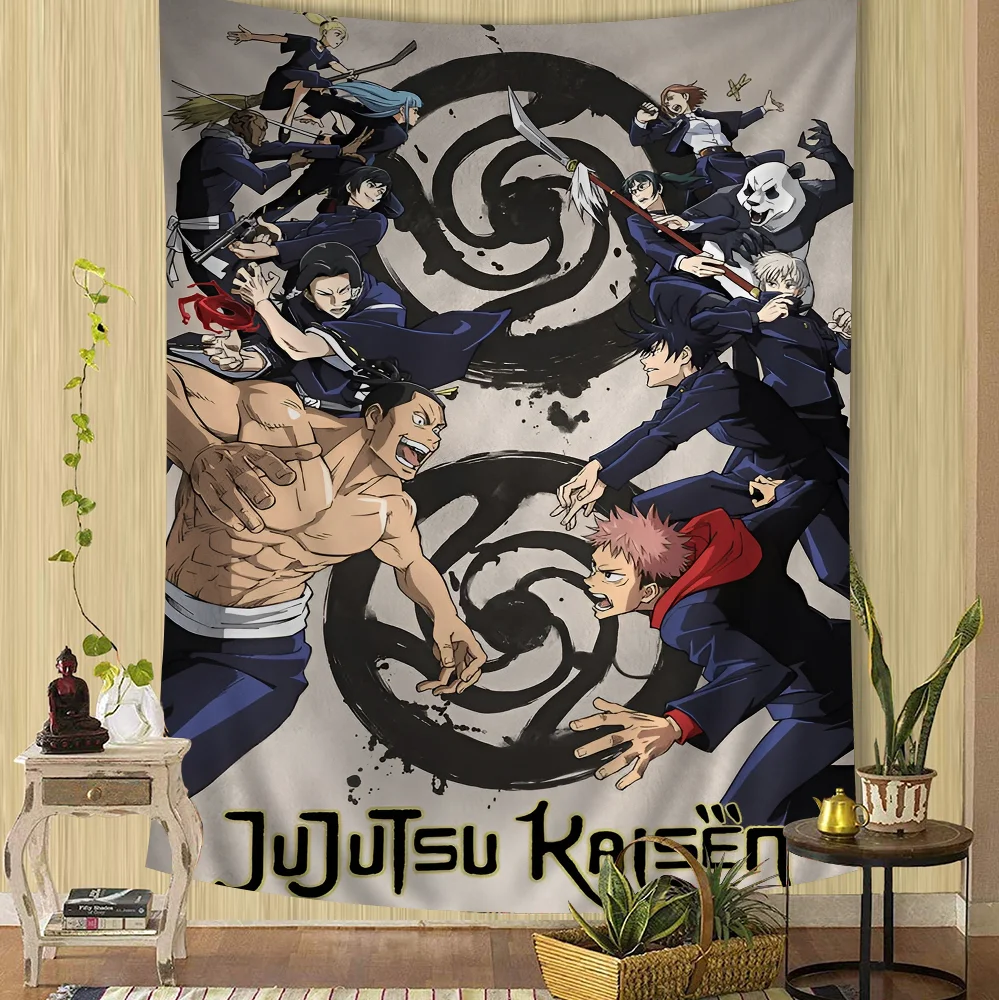 Jujutsu Kaisen Gruppenkampf Wandteppich - Dynamische Charakterkunst, Ausgefallene Raumdekoration für Shonen Anime & Action Manga Fans