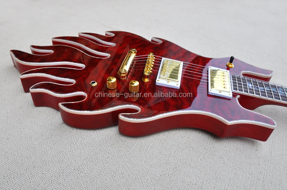 Unusual Shape Musical Instrument Right Handed Red 6 Strings Guitar Dragon Fret Inlay