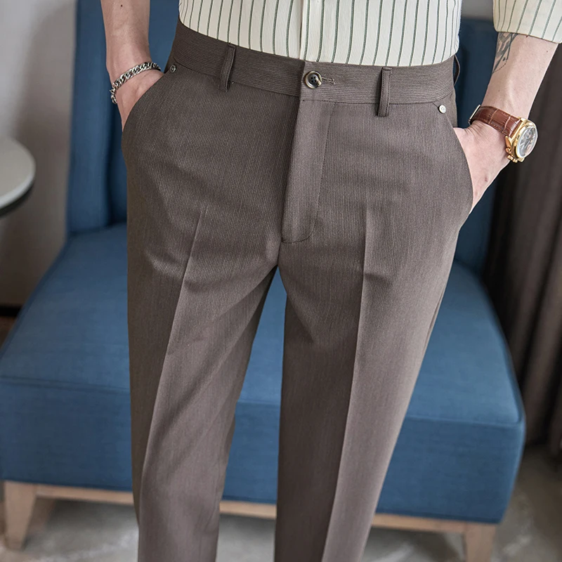 

Men Dress Pants Korean Spring Summer Ankle Length Straight Men's Suit Pants All Match Business Casual Slim Fit Mens Trousers 36