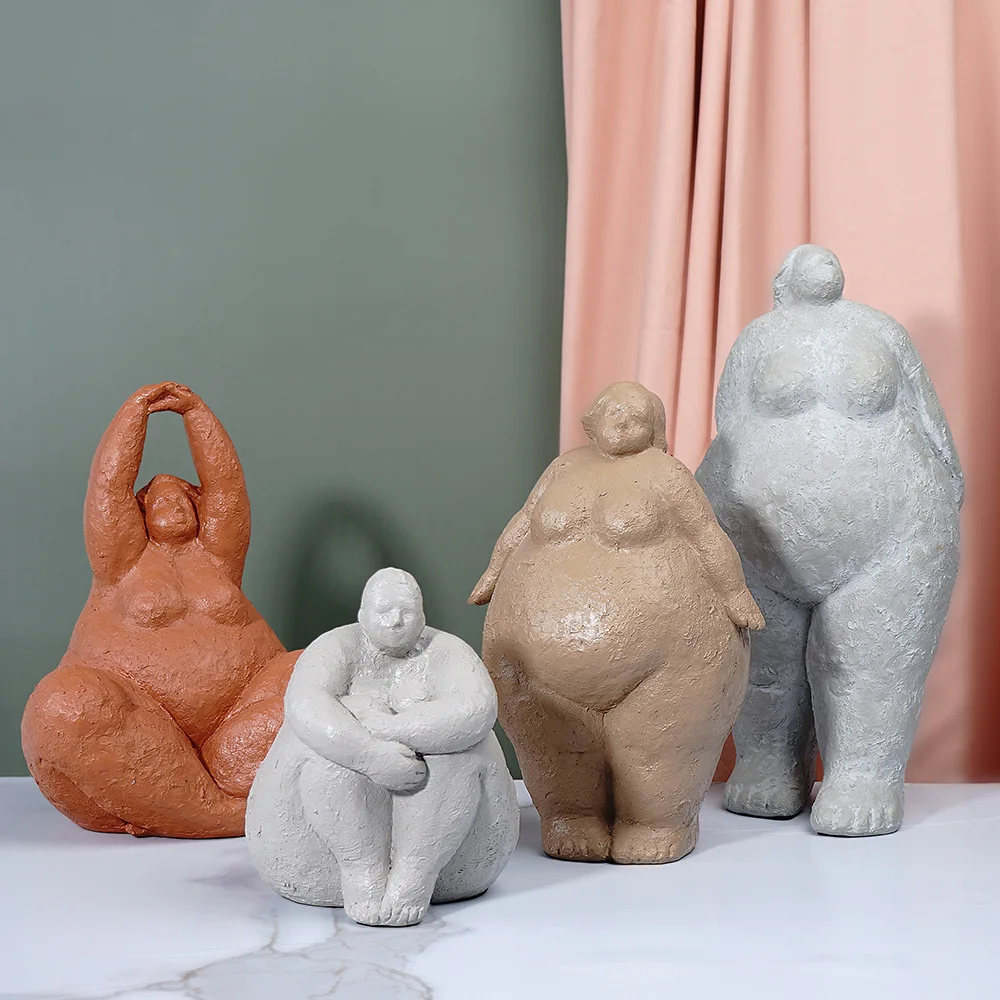 

Nordic European creative fat woman yoga ornaments statue light luxury style model room yoga hall resin art figure decoration