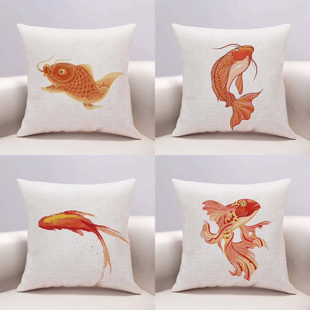 

Набор из 4 декоративных наволочек в восточном стиле с изысканным принтом карпов кои, создающие умиротворяющую дзен-атмосферу для дивана и спальни