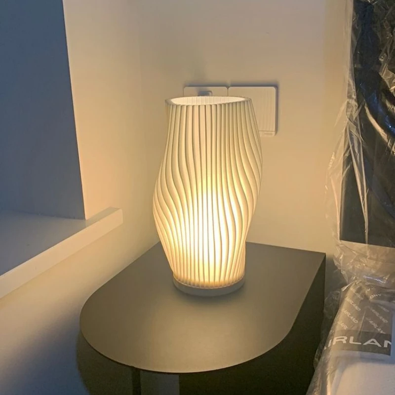 

Nordic Modern Bedroom Bedside Table Lamp Home Decoration PVC Creative Japanese Minimalist Ornament Tri Color Dimming Desk Lamps