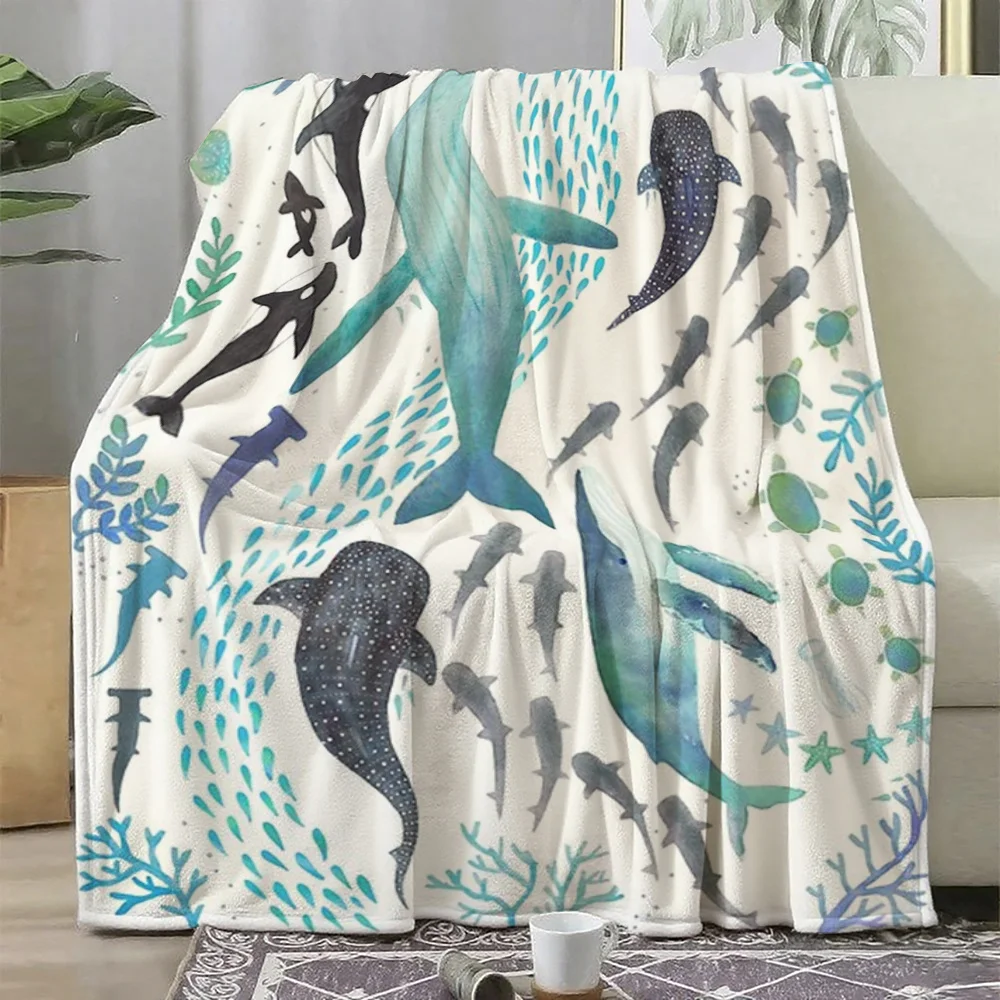 Adorable Dolphin Marine Ocean Throw Blanket Polyester Fuzzy Cozy Home Decor Nautical Coastal Slumber Gift for Sofa Couch