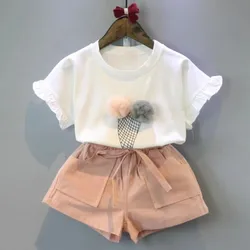 Bear Leader Girls Clothing Sets 2022 Summer Kids Clothes Floral Chiffon Halter+Embroidered Shorts Straw Children Clothing