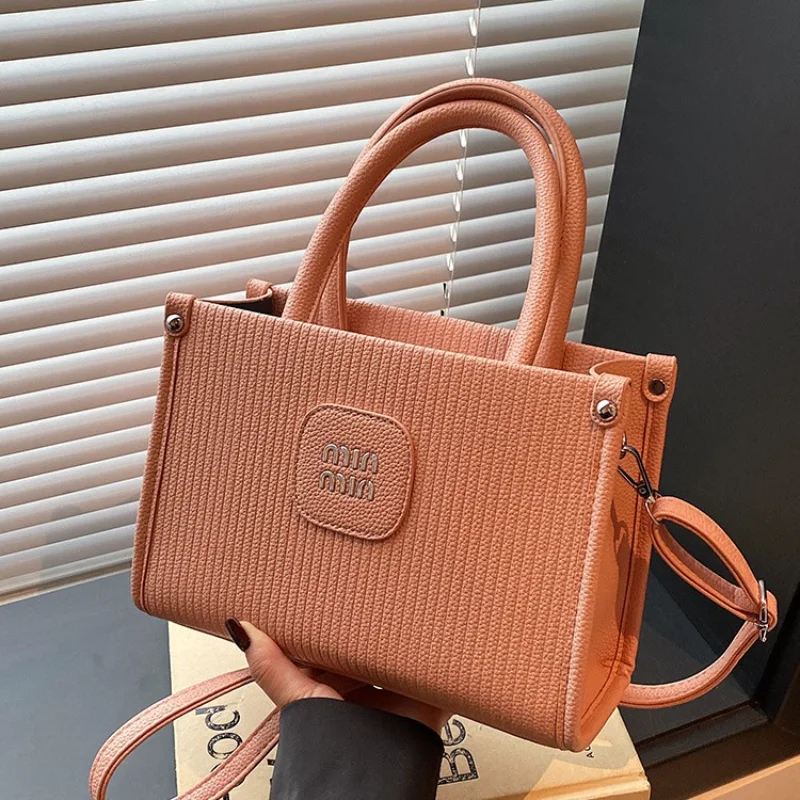 

2025 Minimalist Tote Bag for Women, Large Capacity PU Leather Adjustable Crossbody Shoulder Work & Commute Letter Print
