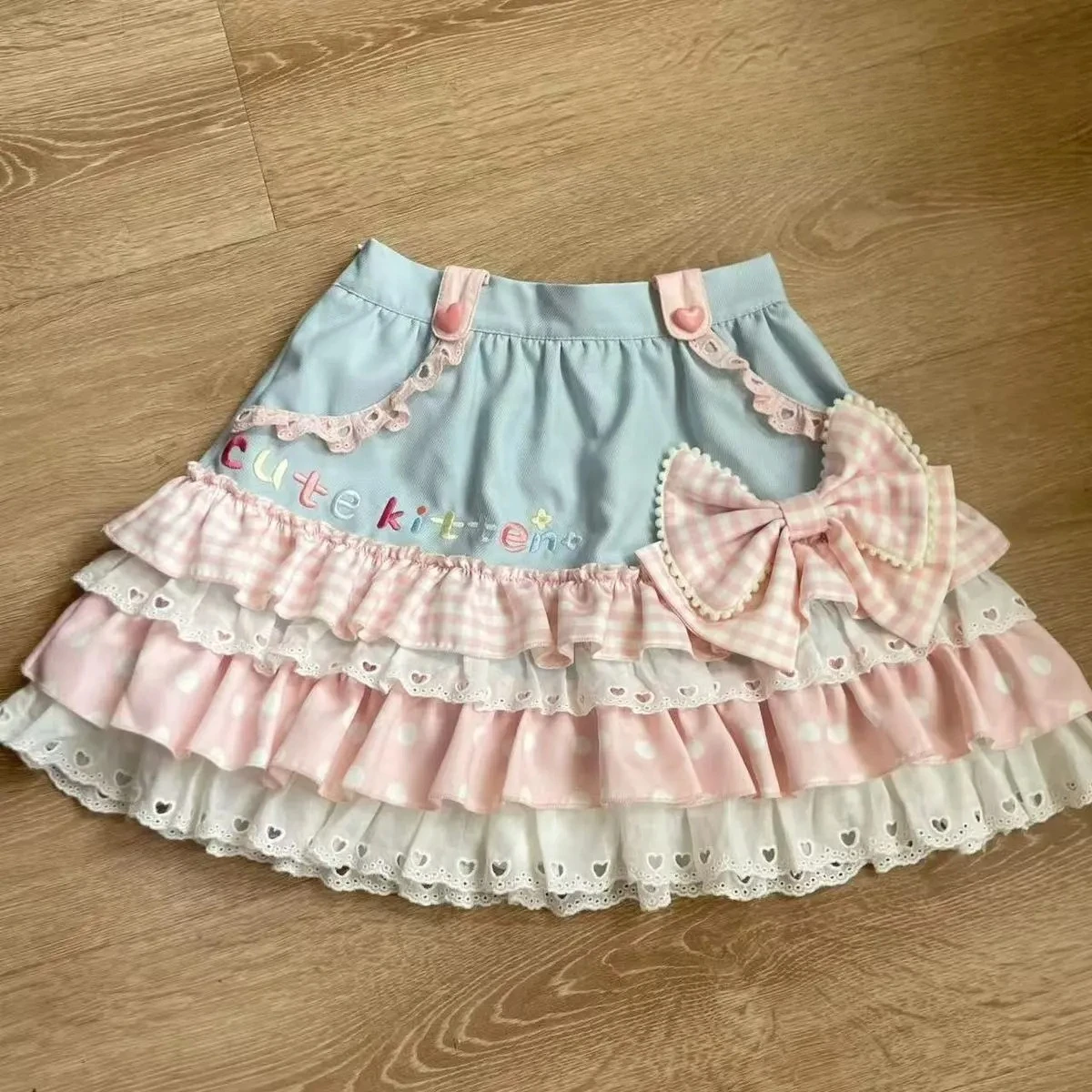 

Japanese Kawaii Skirt Sweet Girl Cartoon Print Tiered Ruffle Lace Trim Women Casual Harajuku Subculture Skirts Streetwear 2026