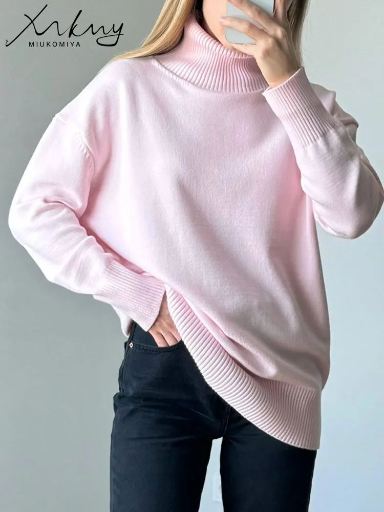 Winter Turtleneck Sweaters For Women Oversized Warm Knitted Basic Tops Oversize White Sweater Lady Casual Loose Pullovers Women