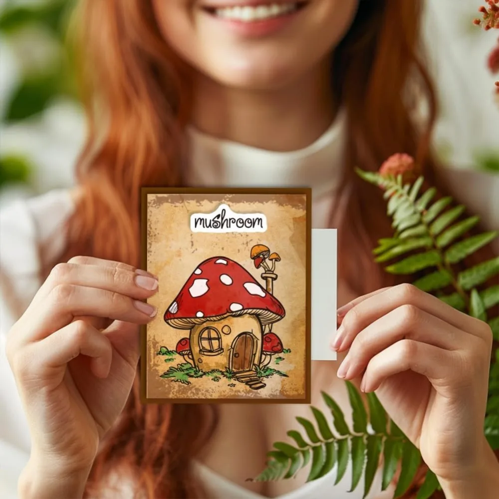 1Sheet Mushroom Clear Stamp for Card Making Mushroom House Silicone Clear Stamp Crystal Bottle Mushrooms Transparent Seal Stamp