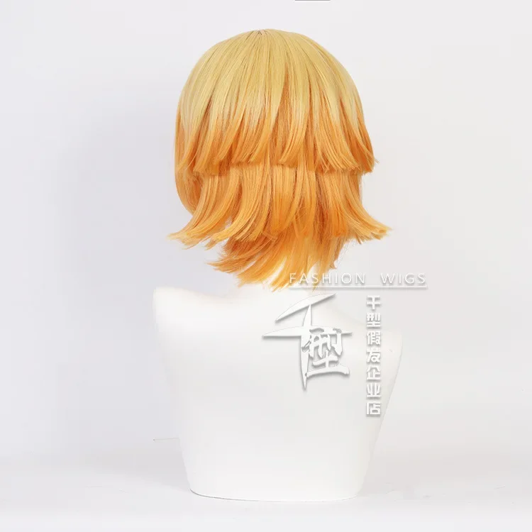 Peluca de Cosplay de Anime Agatsuma Zenitsu para hombre y mujer, pelo degradado naranja dorado, accesorios de disfraz de cómic, peluca de actuación de fiesta