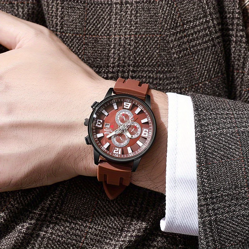 

Мужские кварцевые часы с тремя циферблатами, 1 шт., спортивные часы для мужчин, подходят для мужчин и молодых студентов, подарок на день рождения или праздник - без подарочной коробки.