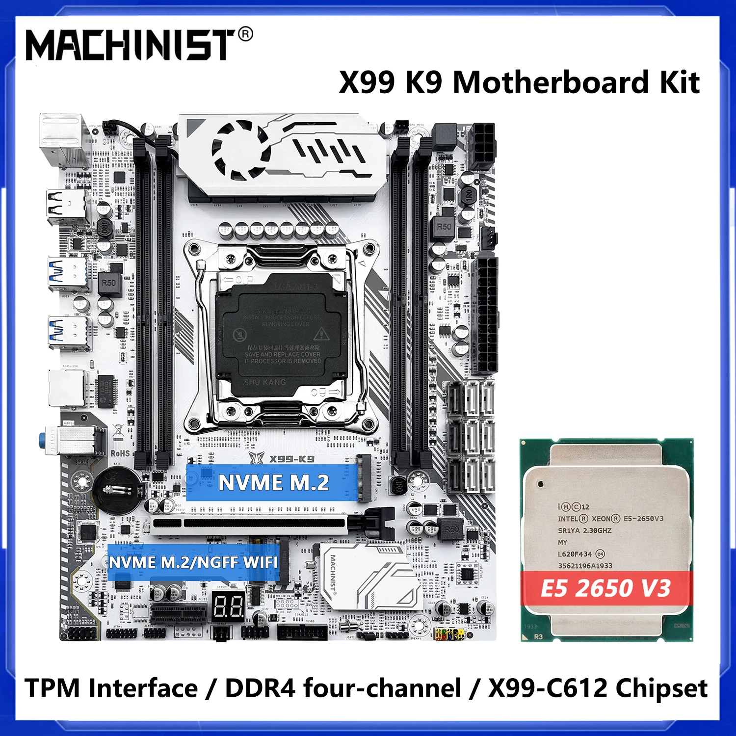 MACHINIST X99 K9 Motherboard Combo with Intel Xeon E5 2650 V3/2660 V3/2670 V3 CPU LGA2011-3 C612 Chipset DDR4 RAM TPM2.0 port