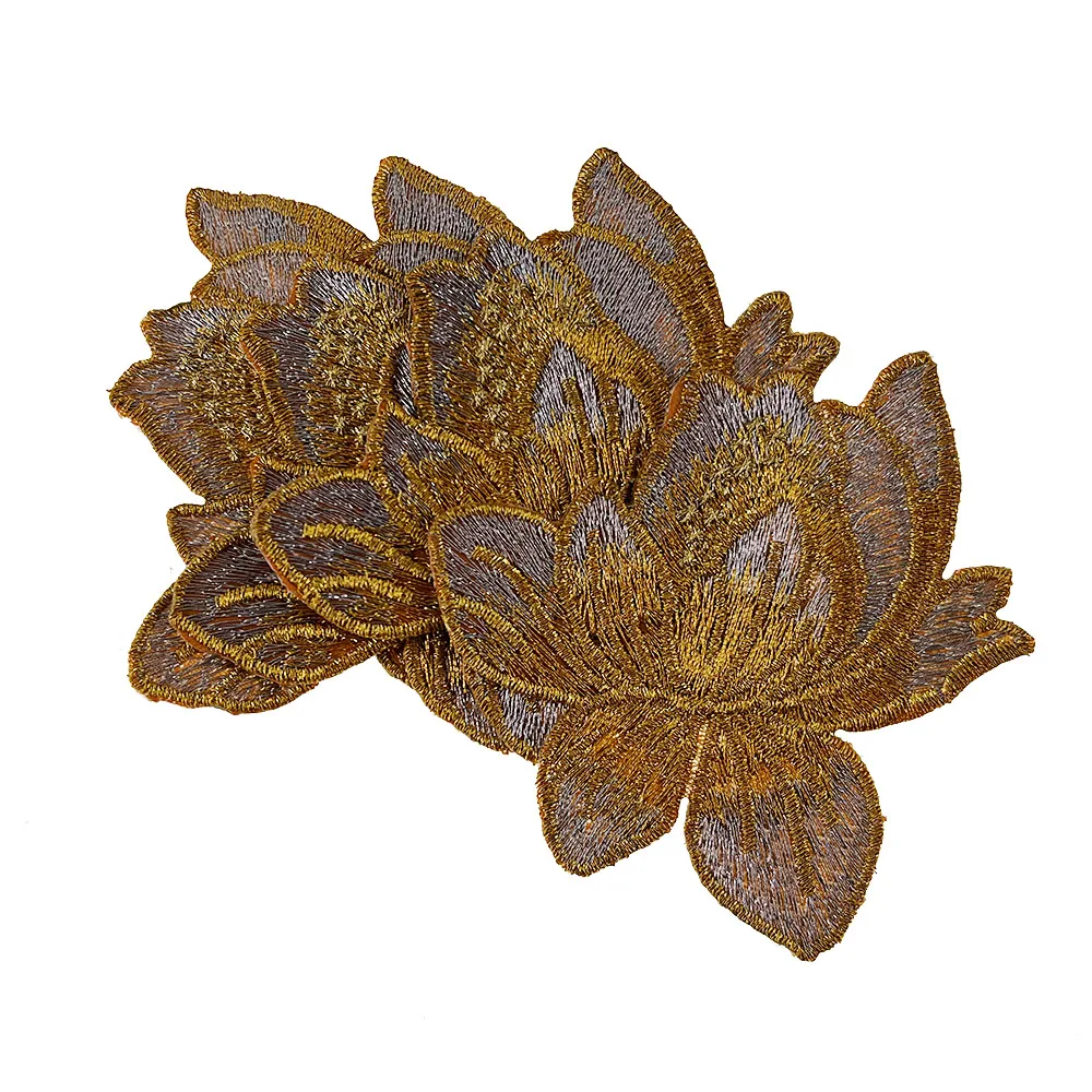 5Pcs Lotus Pattern Embroidery Patches For Clothing Multicolor Iron on Patch Sewing Stickers Appliques 8,0cm