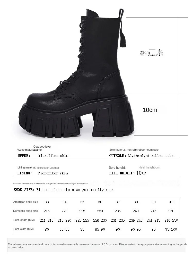 Botas de couro genuíno para mulheres, salto super alto, tubo médio da plataforma, elevador pequeno, curto robusto, na moda, outono, inverno