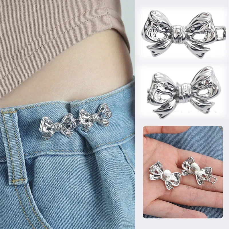 2Pcs Adjustable Clips for Pants Fastener Pants Pin Retractable Button Loose Button for Waist for Jeans Perfect Fit Reduce Waist