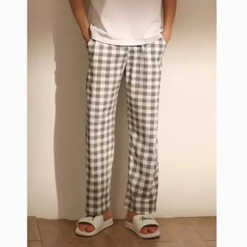 

High-Quality, Stylish, Large-Size Men's Pajama Pants Suitable for Wearing Outside, Summer Casual Loose Plaid Versatile Straight-Leg Home Pants for Outdoor Wear
