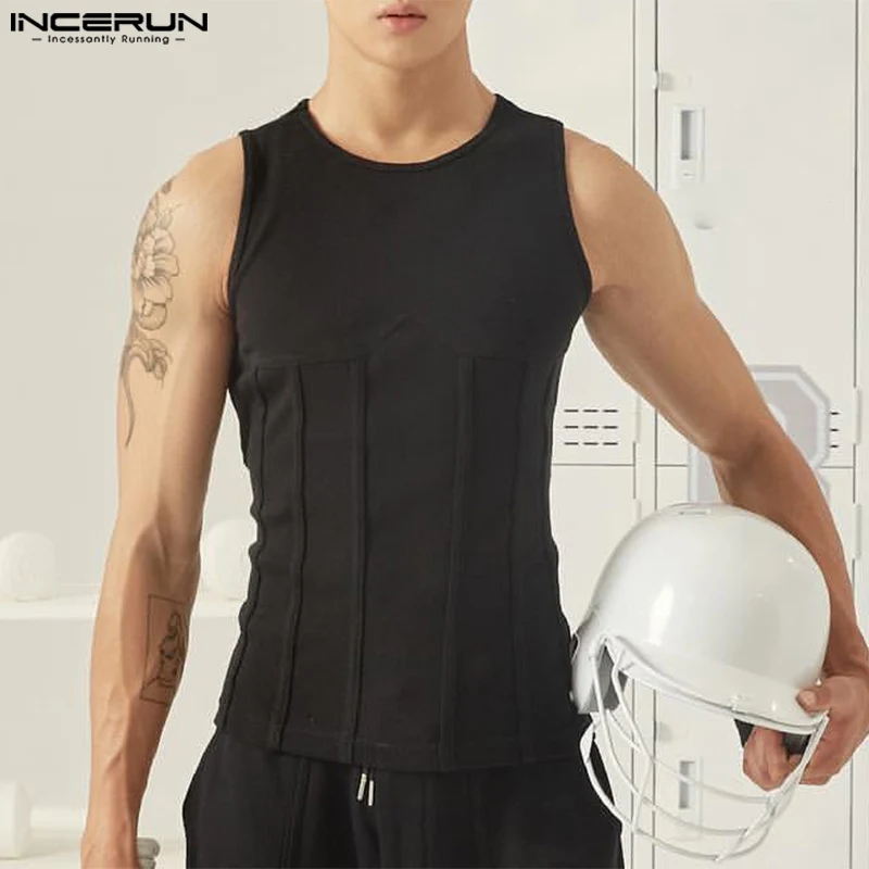 2024 Men Tank Tops Solid Color O-neck Sleeveless Summer Casual Male Vests Fitness Streetwear Fashion Men Clothing S-5XL INCERUN