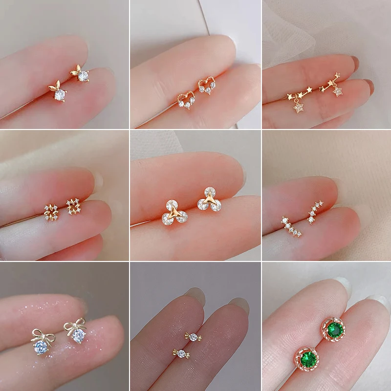 Neue Minimal Zirkon Ohrringe Für Frauen Kristall Kleine Dünne Knorpel Mode Geometrie Ohrring Mädchen Piercing Schmuck Geschenke