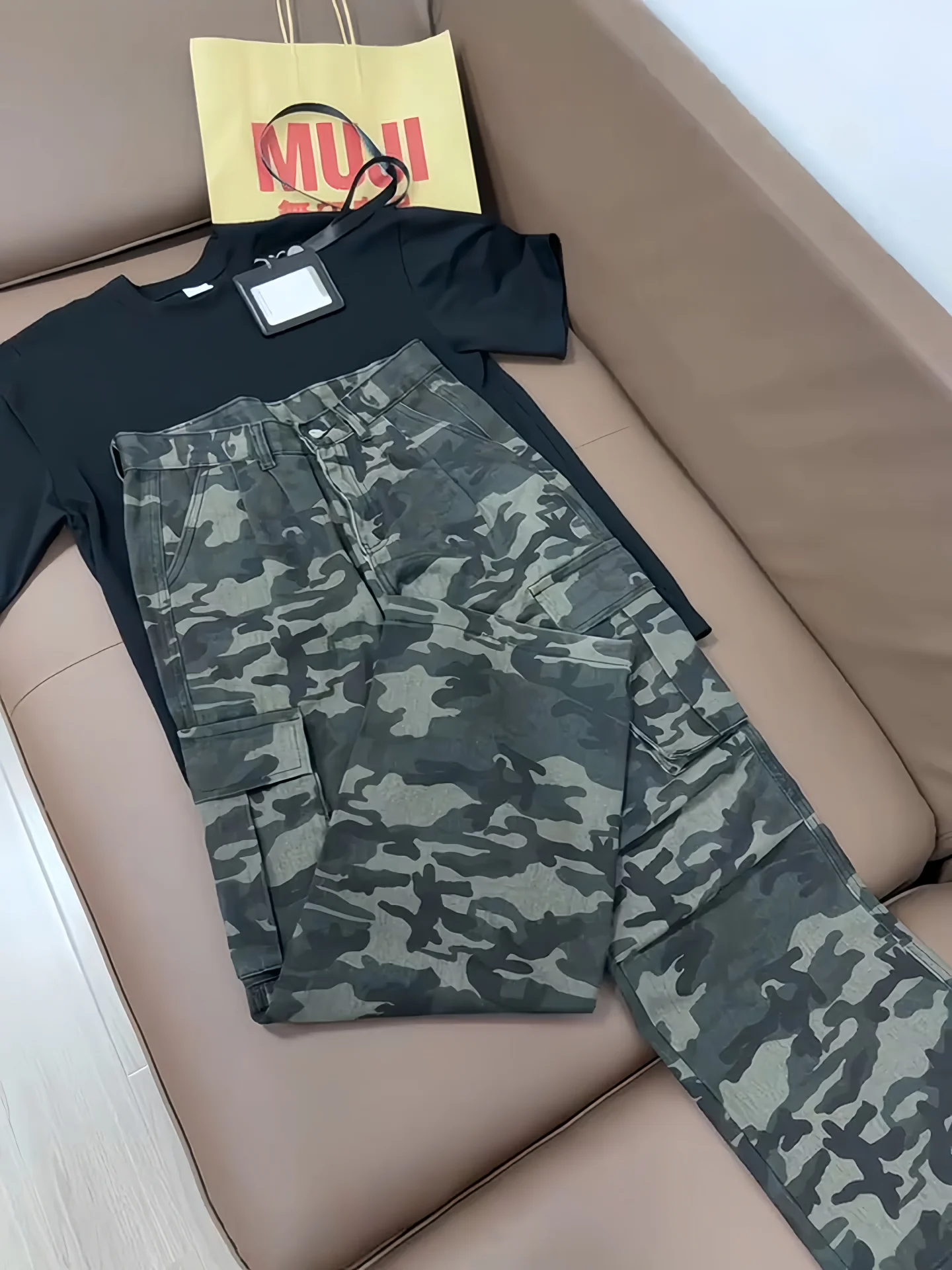 

American High Street Camouflage Men's Jeans Large kets Pleated Workwear Pants Straight Leg Wide Leg Trousers