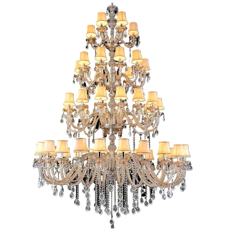 

Duplex floor chandelier luxury villa living room candle crystal European staircase chandelier