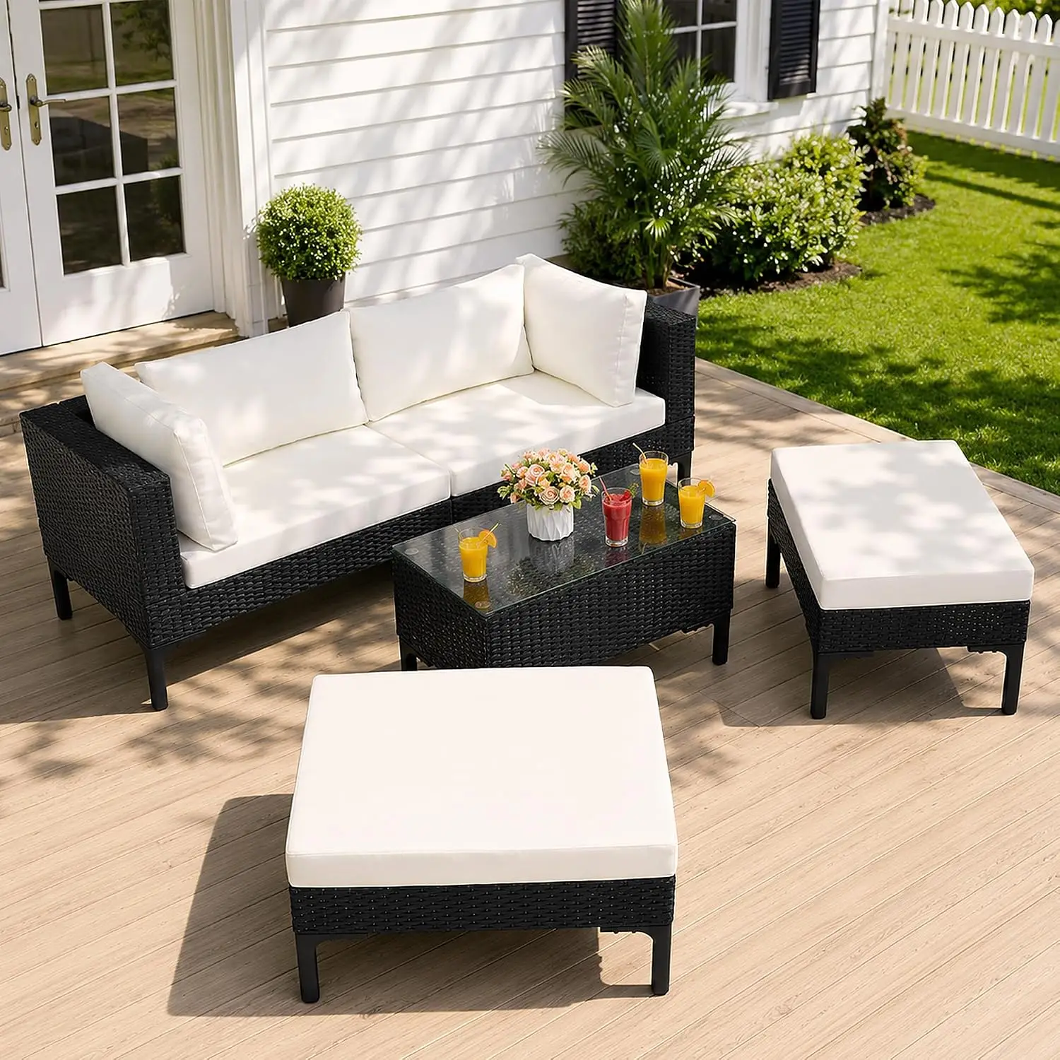 Wicker Patio Set 5 Piece Aluminum Frame Modular Sectional Sofa Stackable Rattan Pool Garden Balcony, Customized