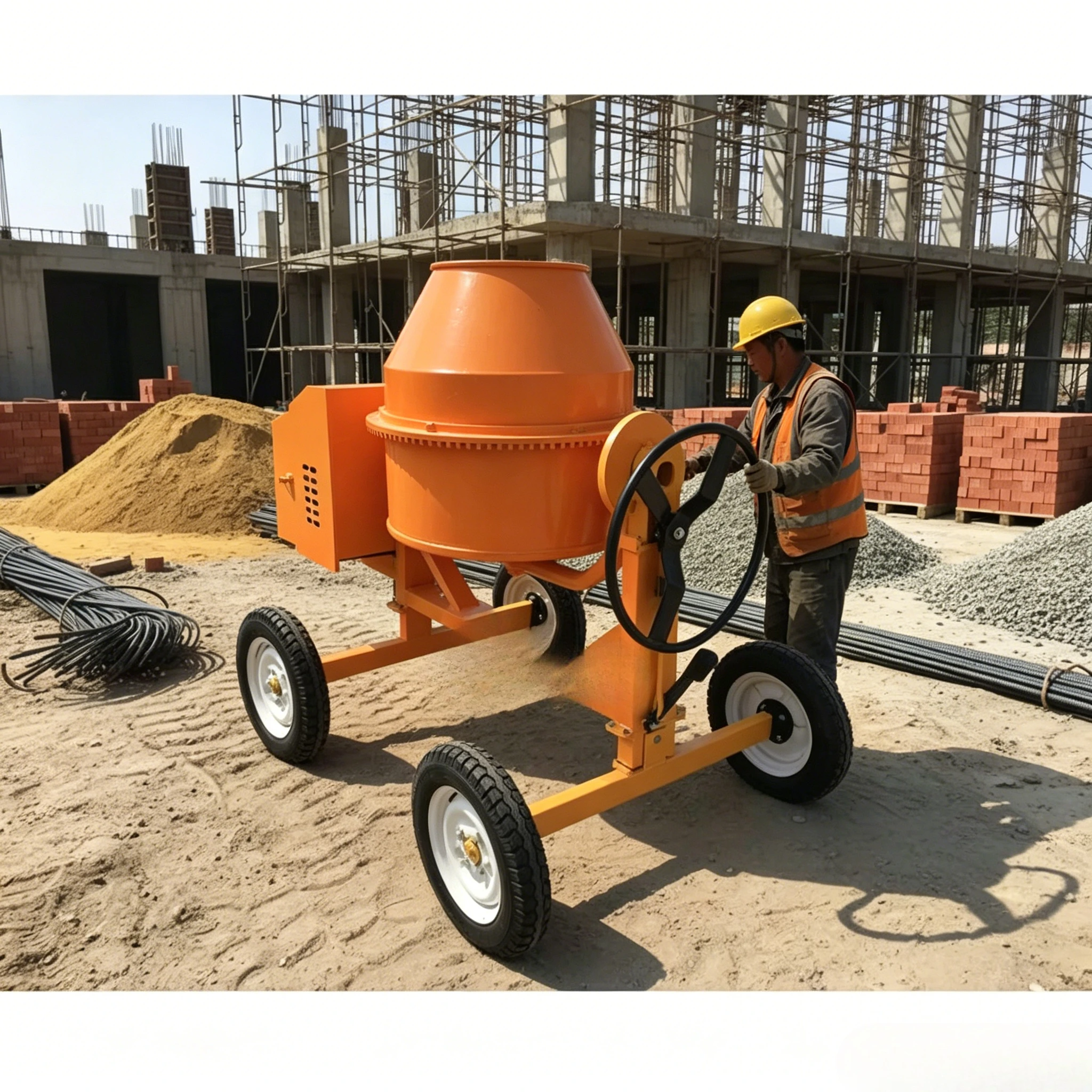 Cheap Concrete Mixing Drum 220V Electric Cement Mixer Barrel 1HP Portable Concrete Mixer for Construction Site Customized