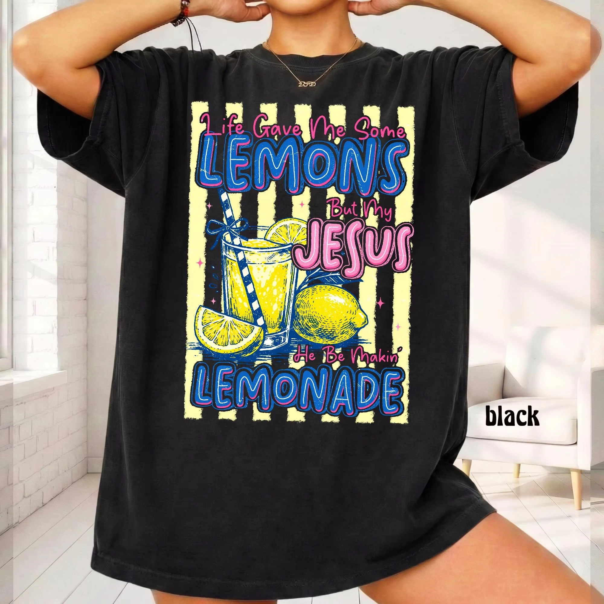 Jesus Lemonade Funny Christian Comfort Cotton T Shirt Unisex Men Women  Summer Streetwear Casual Short Sleeve Tops