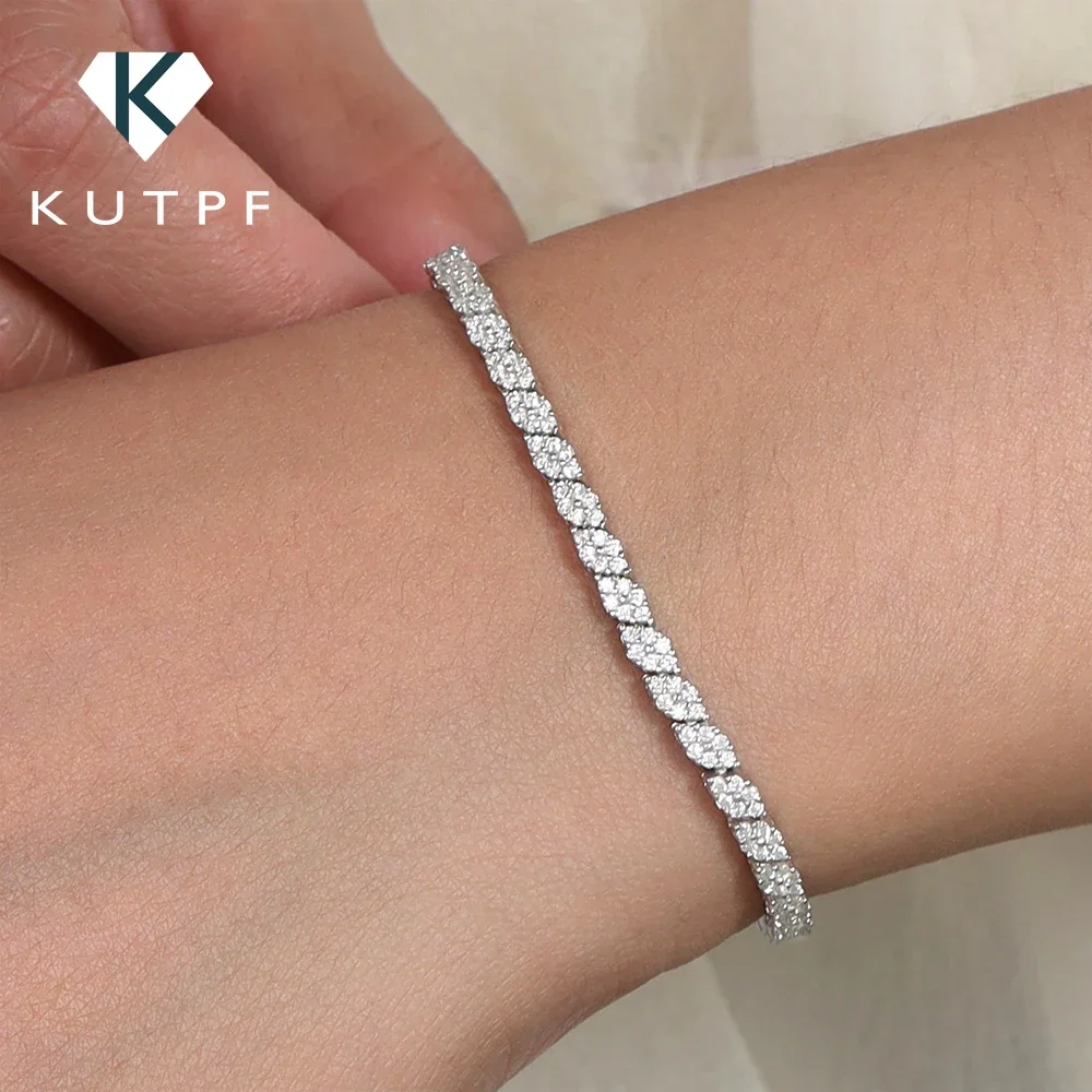 Rhombus Shape Full Moissanite Tennis Bracelets for Women Men S925 Silver D Clor Sparkling Diamond Bangles with Certificate