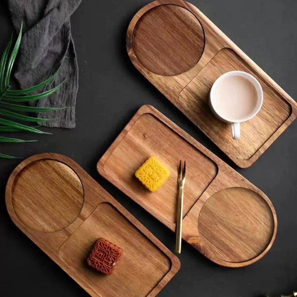 

Breakfast Tray with Handles Wooden Cashew Nut Serving Tray Artistic Tea Service Snack Plate Brown Weaving Mate Coffee Breakfast