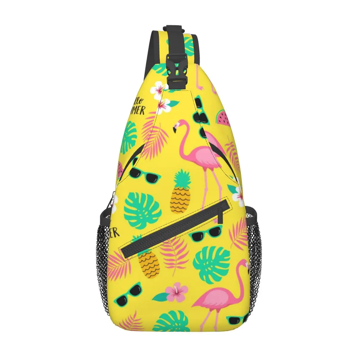 

Flamingos And Palm Leaves Sling Chest Crossbody Bag Men Fashion Tropical Pineapple Pattern Shoulder Backpack for Travel Cycling