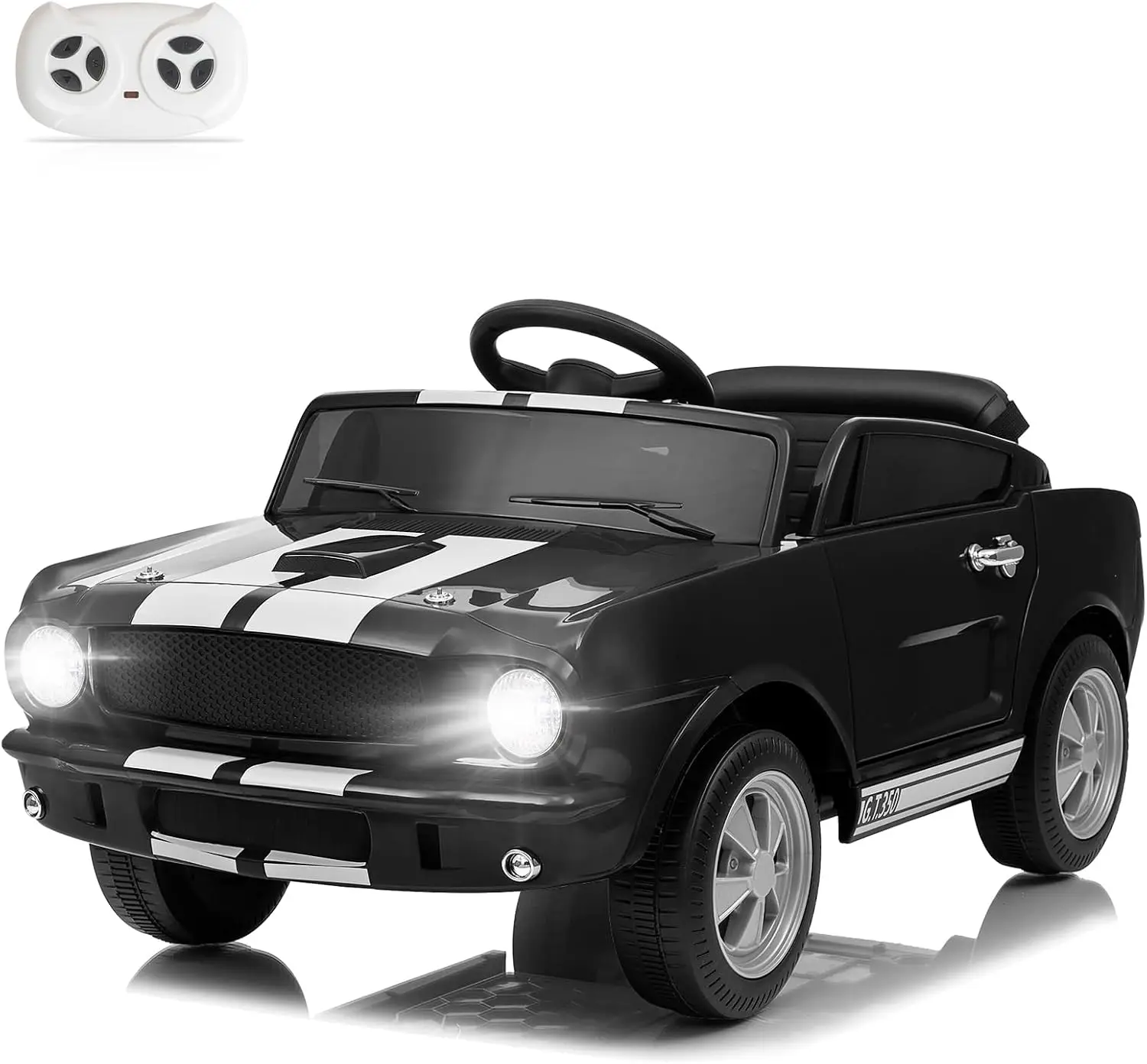 12V Licensed Black Kids Electric Ride On Car Toddlers Battery Powered Toy Remote Control Upgrade Panel Bluetooth Shock Absorbers