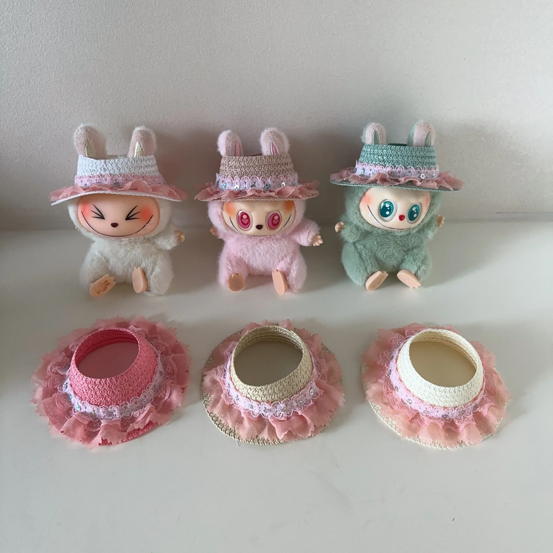 

Clothes Accessories For Labubu 15 Cm 17 Cm Dolls 1st To 3rd Generation Hand Woven Hollow Lace Straw Hat Collection