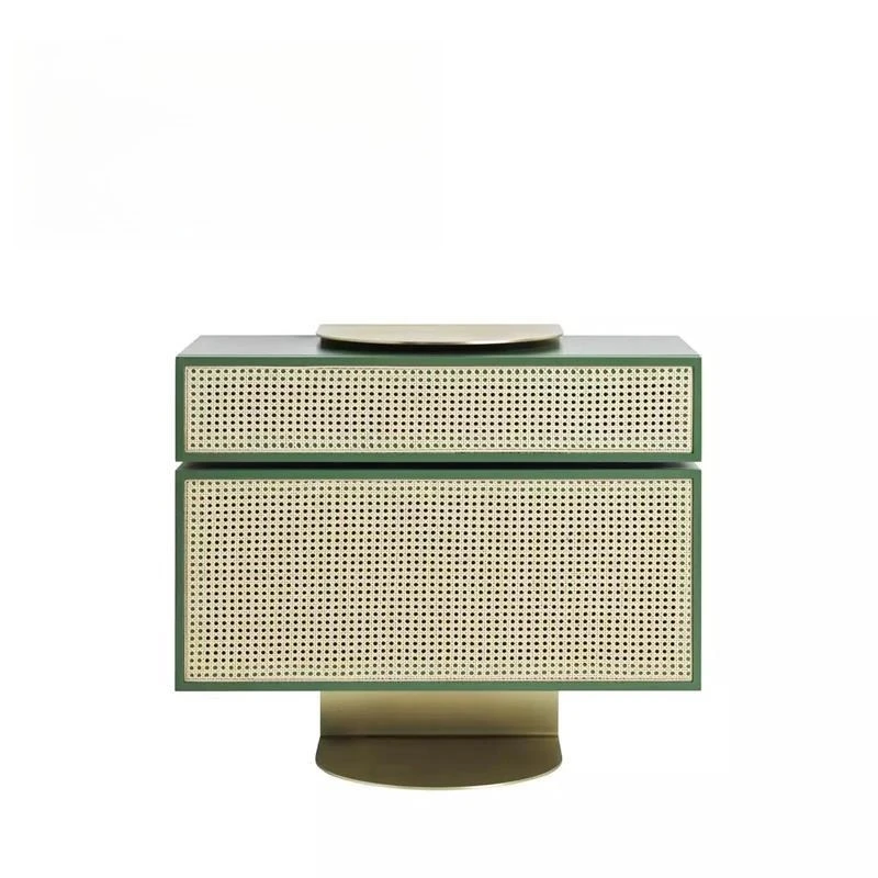 Creative modern neoclassical sun and moon stainless steel rattan bedside table, bedroom bed and breakfast storage cabinet
