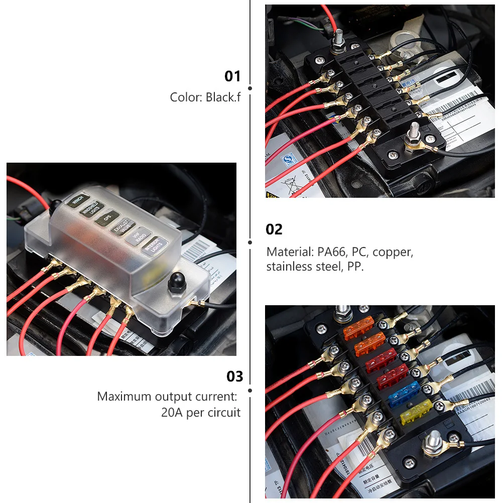 

Car Plastic Fuse Box 6 Ways Flame Retardant Fuse Holder Fast Installation Stainless Steel Screws Double with Sticker