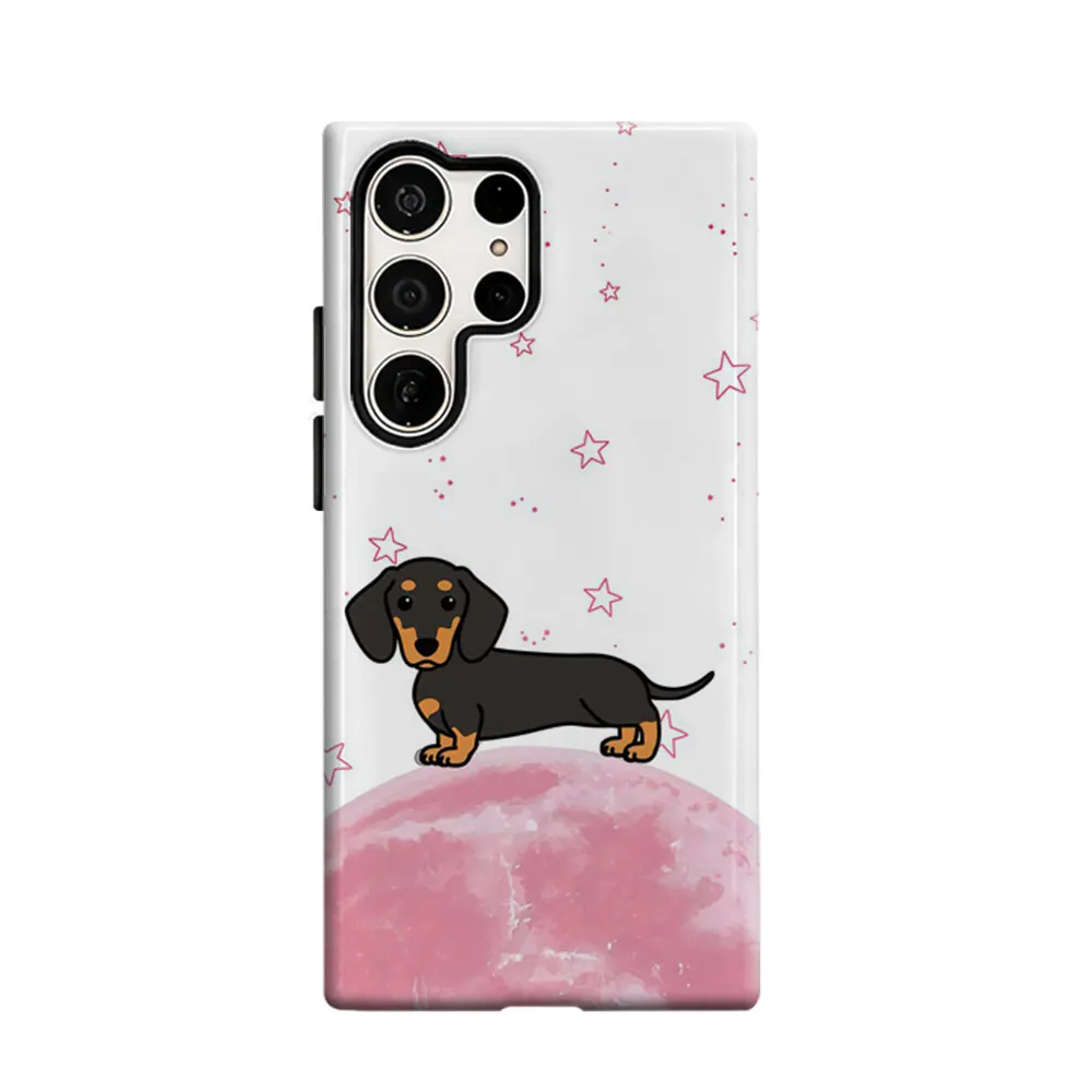CaseLumi Phone Case For Samsung Galaxy S25 S24 S23 Ultra Plus HD Hard Dachshund on Pink Moon Double Layer Cover Film Shell