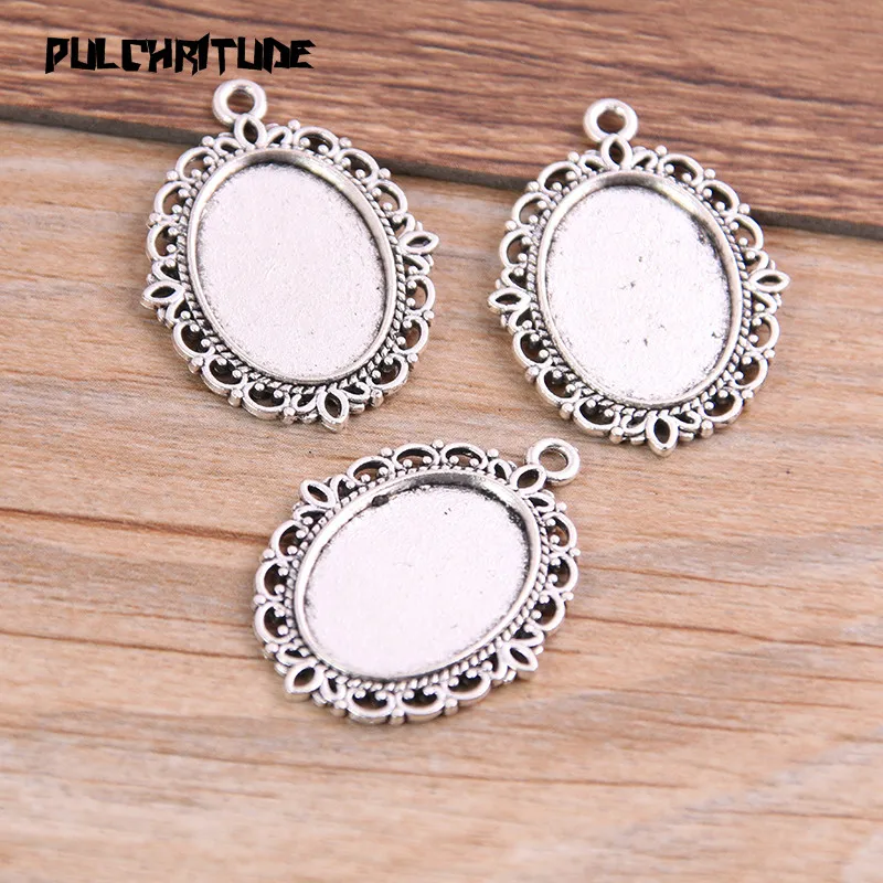 10Pcs 13*18mm Inner Size Two Color Metal Alloy Simple Oval Cabochon Pendant Setting Jewelry Findings