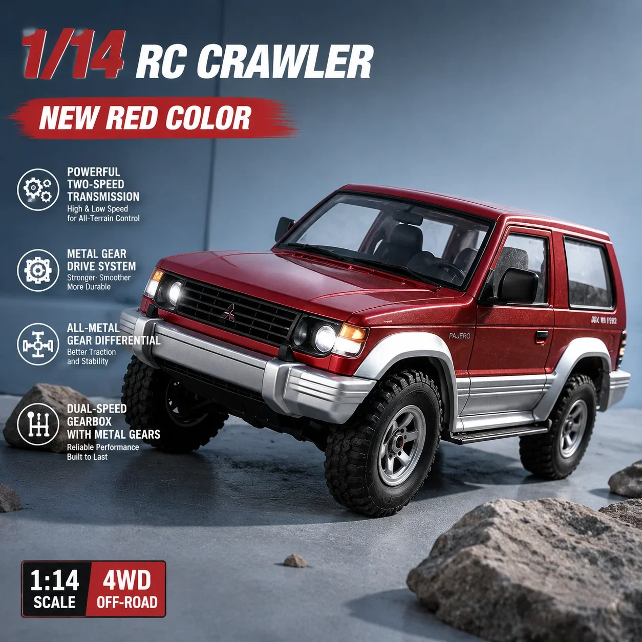 Hot In Stock LDRC LD1297S Red 1/14 RC Crawler 4WD RTR Off Road Truck 2-Speed Gearbox LED Light Scale Model Remote Control Car